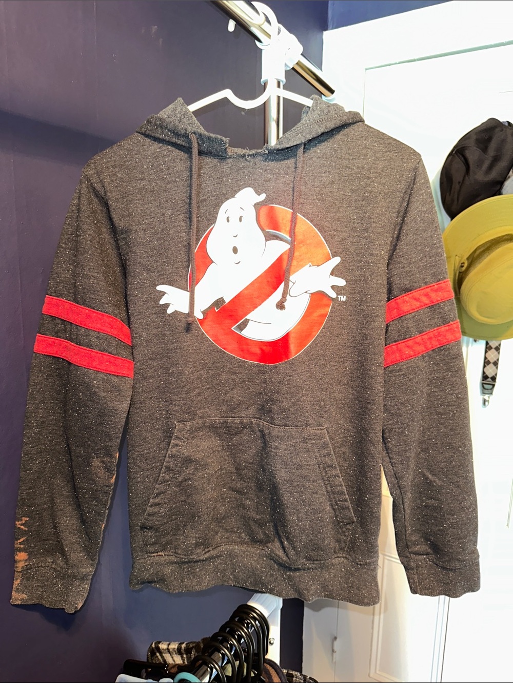Ghostbusters Logo Hooded Sweatshirt - Charcoal with Red Stripes